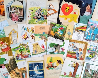 Vintage Children's Book Pages: 1940s thru early 2000's Ephemera for Junk Journals, Collage Art, Craft Projects, 25 Pages