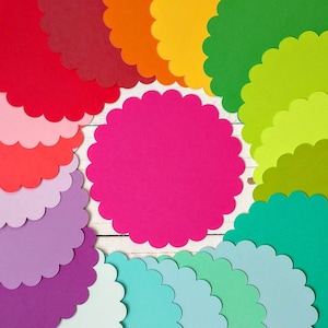 Bright Colored Scalloped Circles, Coasters, Journal Cards, Bulletin Board Cutouts, Die Cuts, Craft Projects, Set of 20