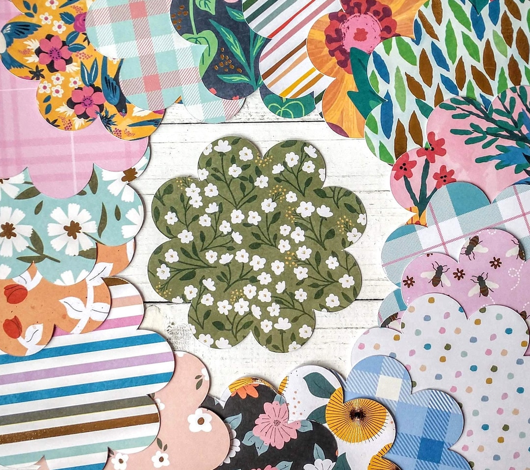 10 Patterned Flower Die Cuts, Flower Cutouts, Banners, Bulletin Boards ...