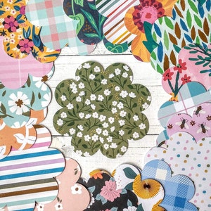 10 Patterned Flower Die Cuts, Flower Cutouts, Banners, Bulletin Boards, Journal, Scrapbook, Card Making, Craft Project, Set of 10