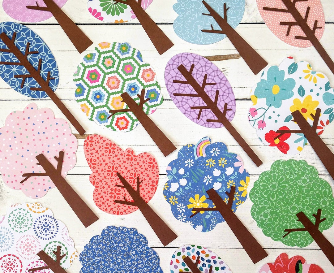 Brightly Colored Tree Die Cuts: Scrapbook & Craft Embellishments (set ...