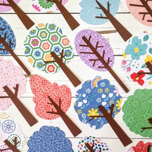 Brightly Colored Tree Die Cuts: Scrapbook & Craft Embellishments (Set of 16)