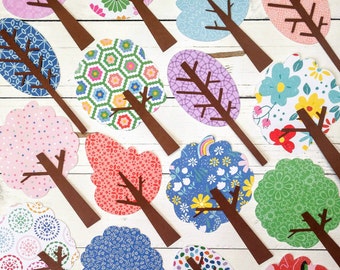 Brightly Colored Tree Die Cuts: Scrapbook & Craft Embellishments (Set of 16)