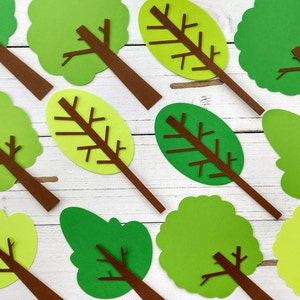 Shades of Green Tree Die Cuts, Cutouts for Banners, Bulletin Boards, Table Decor, Scrapbooking, Card Making, Craft Projects, Set of 16