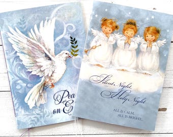 Altered Christmas Greeting Card Junk Journal Set:  Peace on Earth & Silent Night Messages, Blank Ready for Journaling, Set of 2 Journals