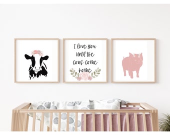 Lámina de vaca de granja para habitación infantil / Decoración rústica para habitación de bebé (descarga digital)