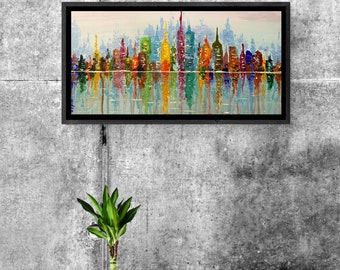 Abstract Art/Dripping painting/Palette knife painting/Colourful city/Abstract city/Wall art décor/living room art/ready to hang/gift idea