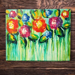Abstract flowers/Dripping painting/Colorful/Acrylic on canvas/Ready to hang/Wall art/Wall decor/Livingroom art/Gift idea