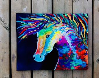 Abstraktes Pferd/Acryl auf Leinwand/Pferdemalerei/Farben/Geschenkideen/fertig zum Aufhängen/Wanddeko/Wandkunst/Wohnzimmer Kunst/Abstrakte Malerei/Tier