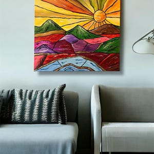 Colorful landscape painting/Nature painting/Wall art/Wall decor/Living room art/Gift idea/Ready to hang painting/Affordable painting/Acrylic