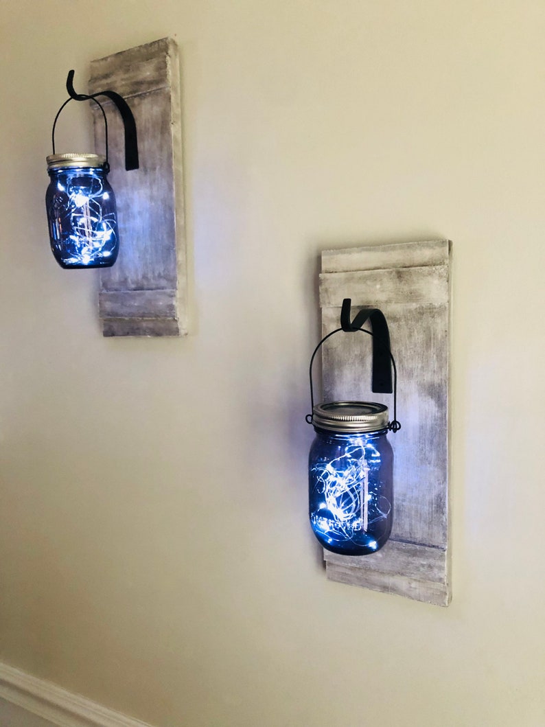 Mason Jar Sconce Set of Two Farmhouse Wall Decor Rustic Sconce Wall