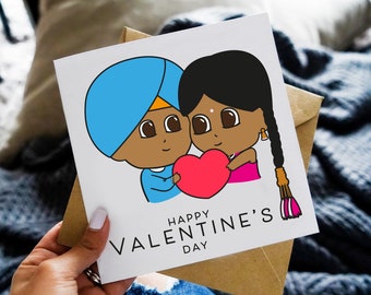 Happy Valentine's Day Singh Couple.. Punjabi Valentine's Collection: Illustration Card, Punjabi Greeting Card, Desi Punjabi Valentine's Card