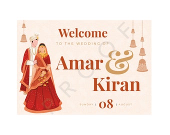 DIGITAL ONLY Anand Karaj: Wedding Welcome Board. PERSONALISED. Sikh wedding print.