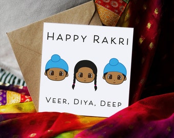 Happy Rakri PERSONALISED... Brother Sister. Singh Rakhri Collection: Illustration Card, Greeting Card, Rakhri Card, Brother Sister Card