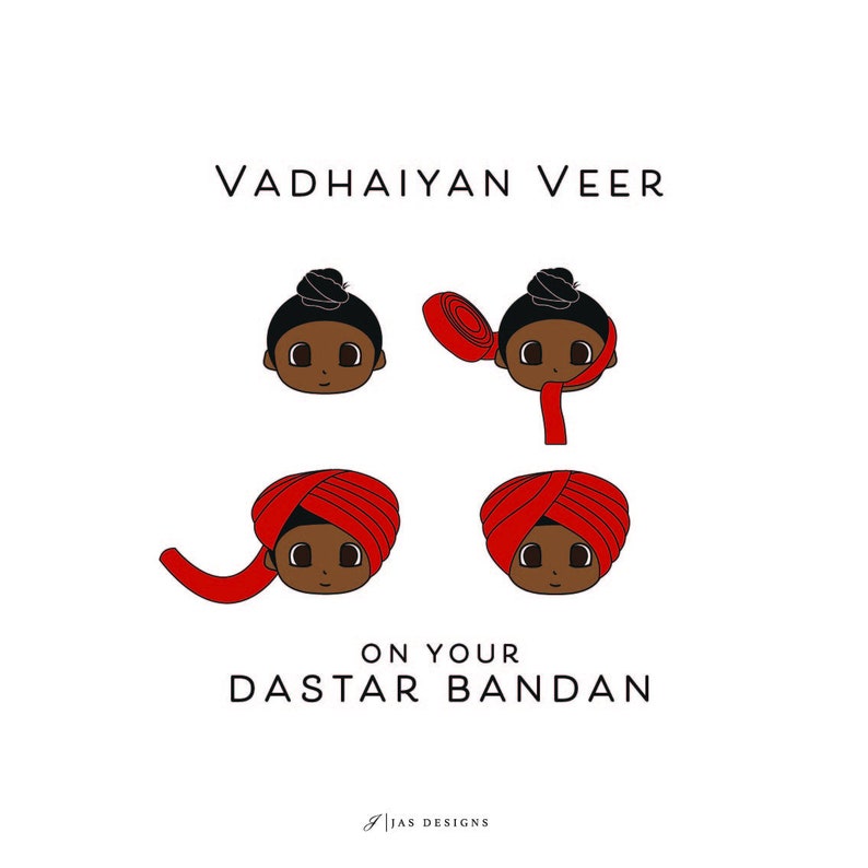 Vadhaiyan on your Dastar Bandan PERSONALISED ... Punjabi Collection: Illustration Greeting Card, Desi Birthday Card, Punjabi Card image 2