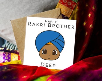 Happy Rakri PERSONALISED... Cute Singh Pagh. Singh Rakhri Collection: Illustration Card, Greeting Card, Rakhri Card, Brother Sister Card