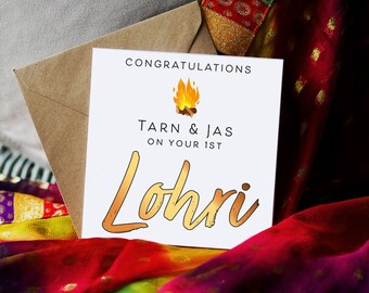 Congratulations on your 1st Lohri Bonfire... Punjabi Lohri Collection: Illustration Card, Punjabi Greeting Card, Desi Punjabi Lohri Card