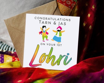 Congratulations on your 1st Lohri Punjabi Couple... Punjabi Lorhi Collection: Illustration Card, Punjabi Greeting Card, Punjabi Lohri Card