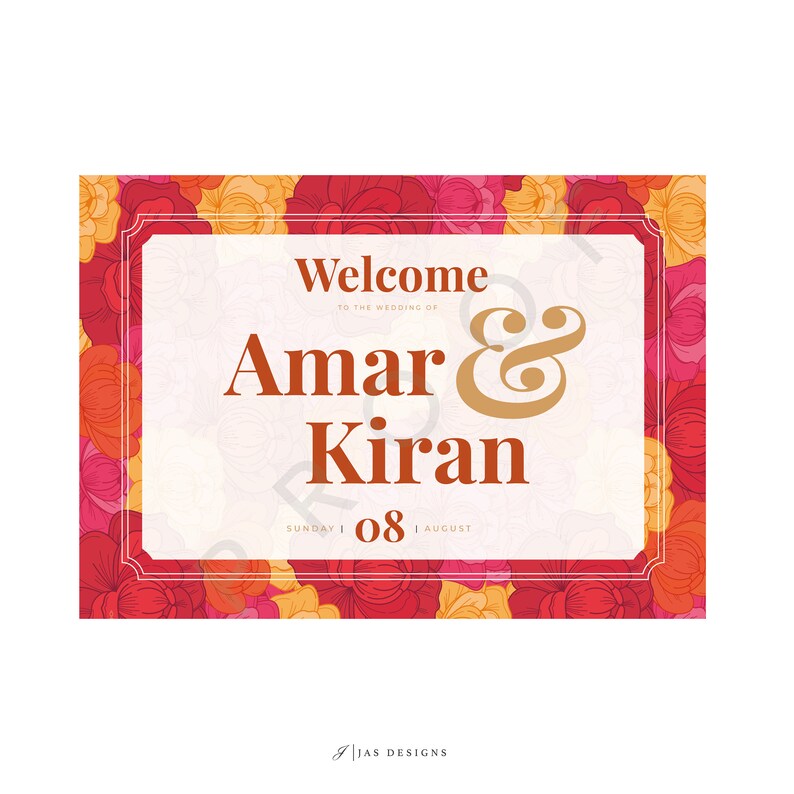 DIGITAL ONLY Anand Karaj: Wedding Welcome Board. PERSONALISED. Sikh wedding print. image 1