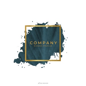 Teal Leaf background with Gold Frame Simple Personalised Company Logo Template Design DIGITAL FILE ONLY