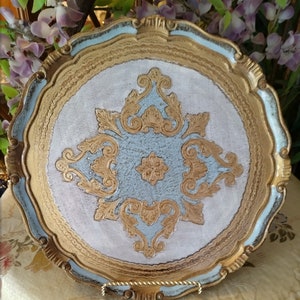 Vintage Hand Made Blue and Gold Florentine Tray 15" Round
