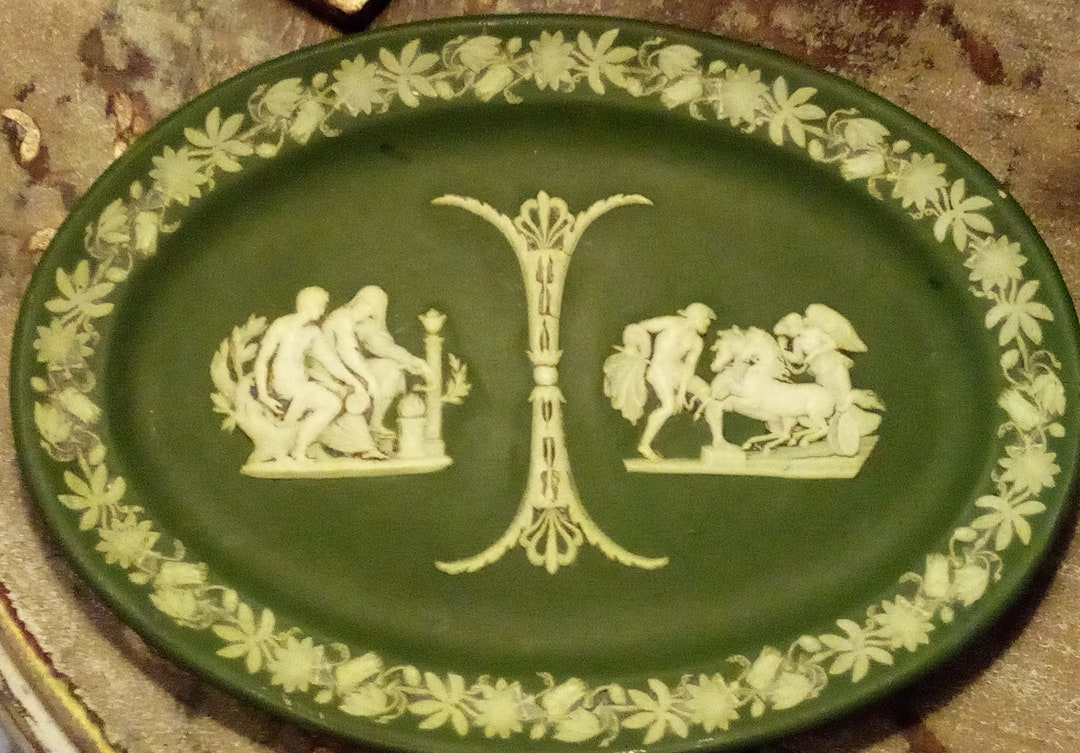 Antique Circa 1900 Wedgwood Green Jasperware Vanity Tray Etsy