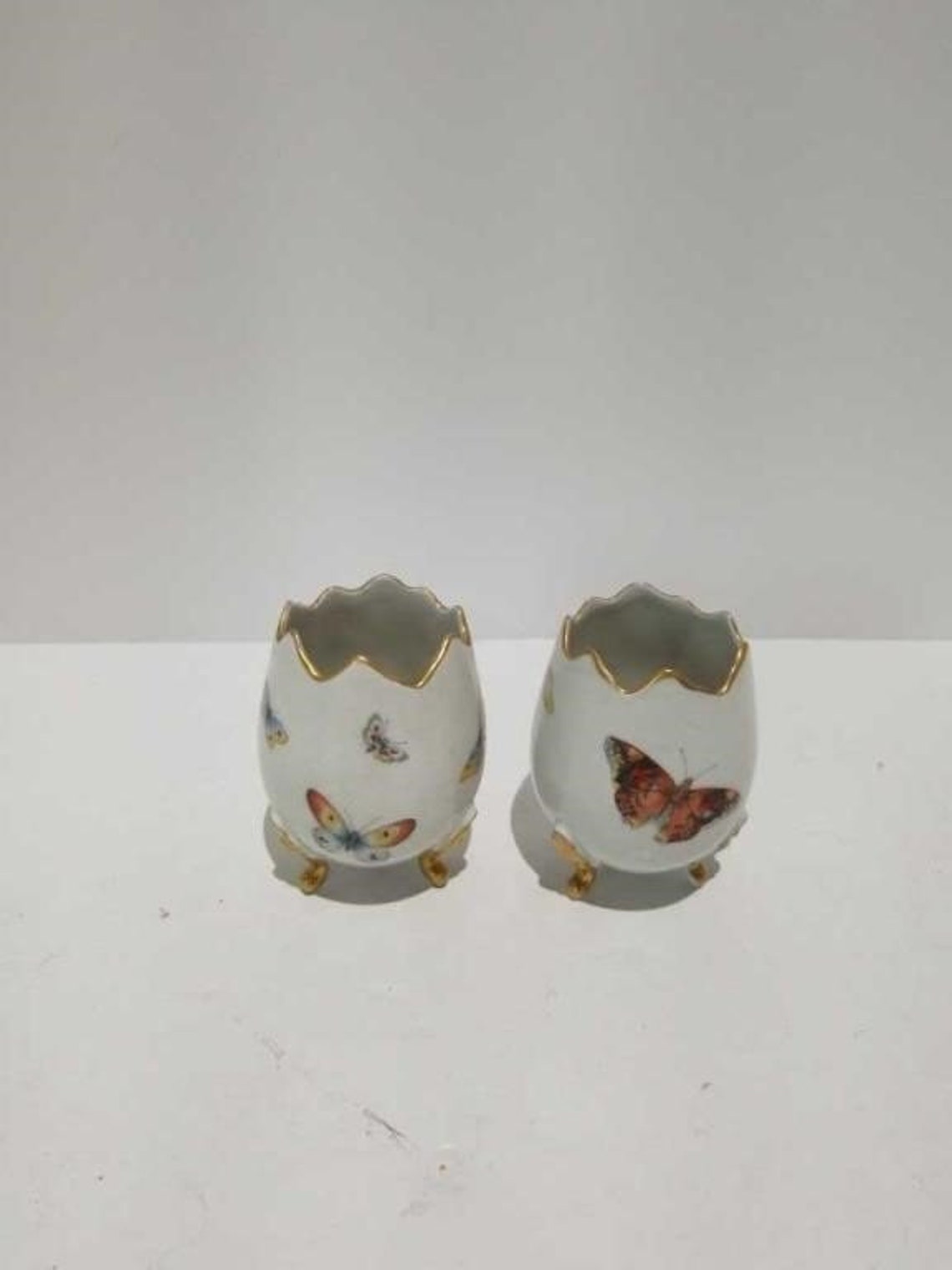Limoges France Porcelain Gilded Footed Open Egg Butterfly Etsy