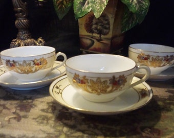 Vintage Set of Three Noritake Tea Cup and Saucer