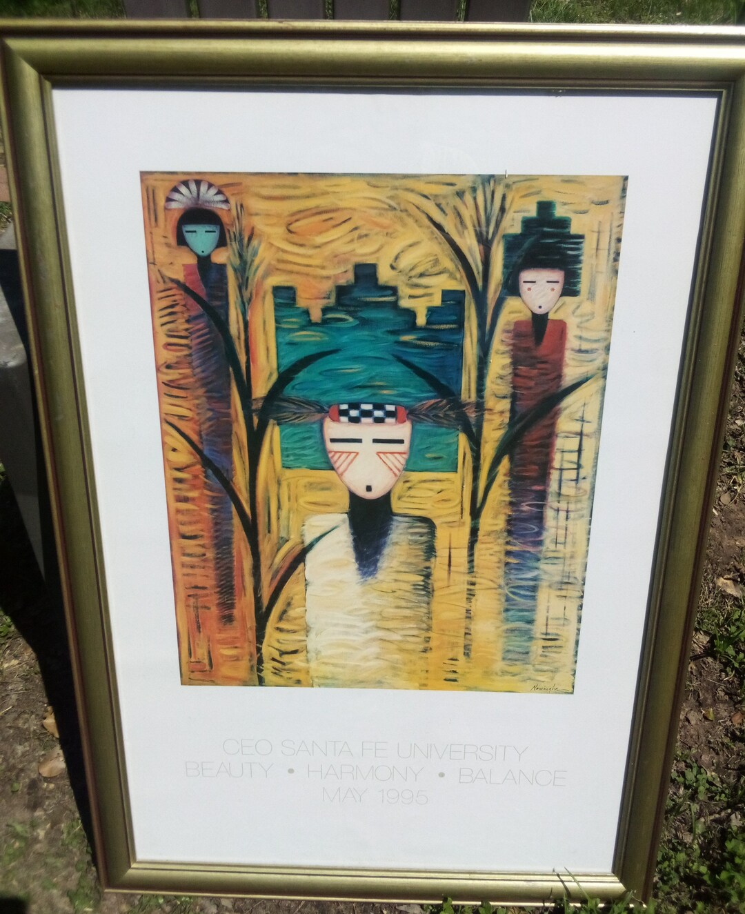 Framed 1995 Poster Signed by Artist Dan Namingha Depicts the Namingha