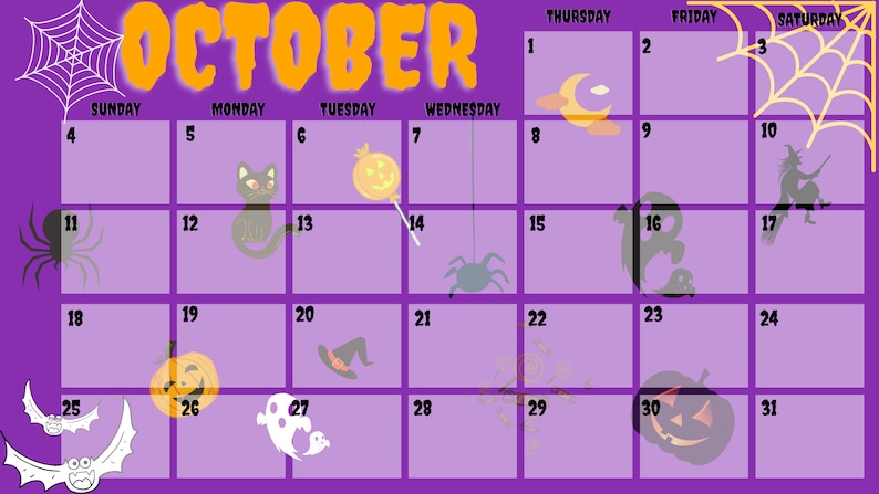 October 2020 Digital calendar Halloween | Etsy