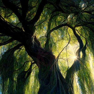 Weeping Willow Tree Canvas Art: Modern Landscape Wall Decor