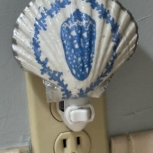 Scallop Shell Hand Decorated and Made Into Night Light Blue Shell