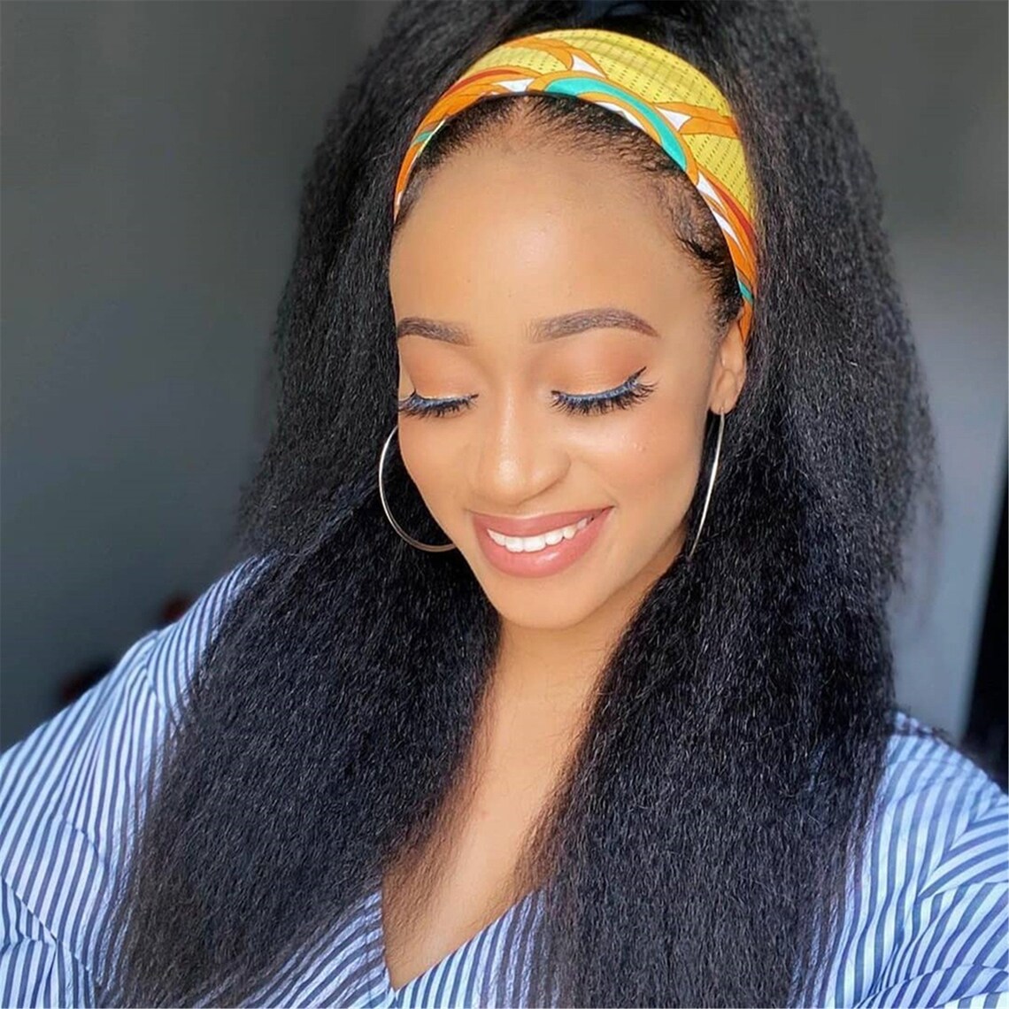 Headband Wig Human Hair Straight Yaki Headband Wig For Black Etsy