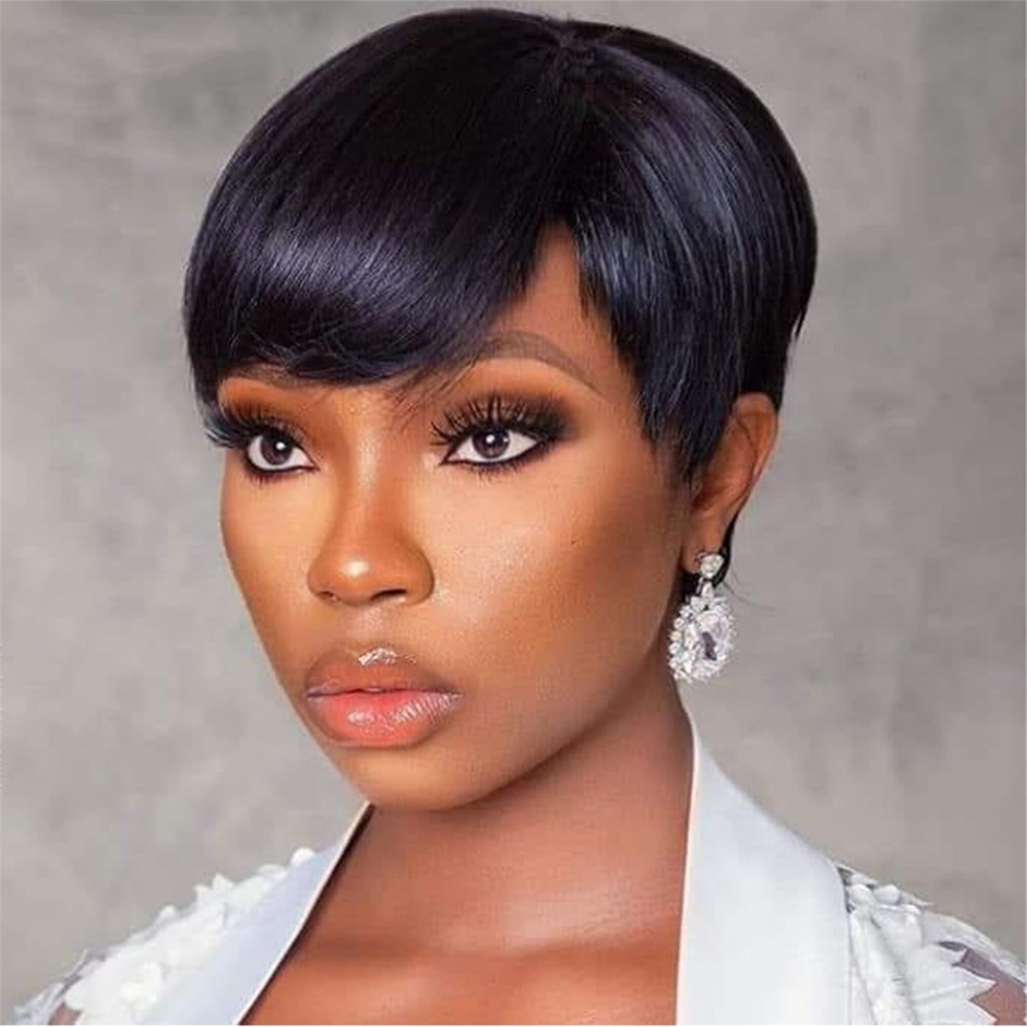 Short Straight Wig With Bangs Pixie Cut Wig Human Hair Wigs Etsy