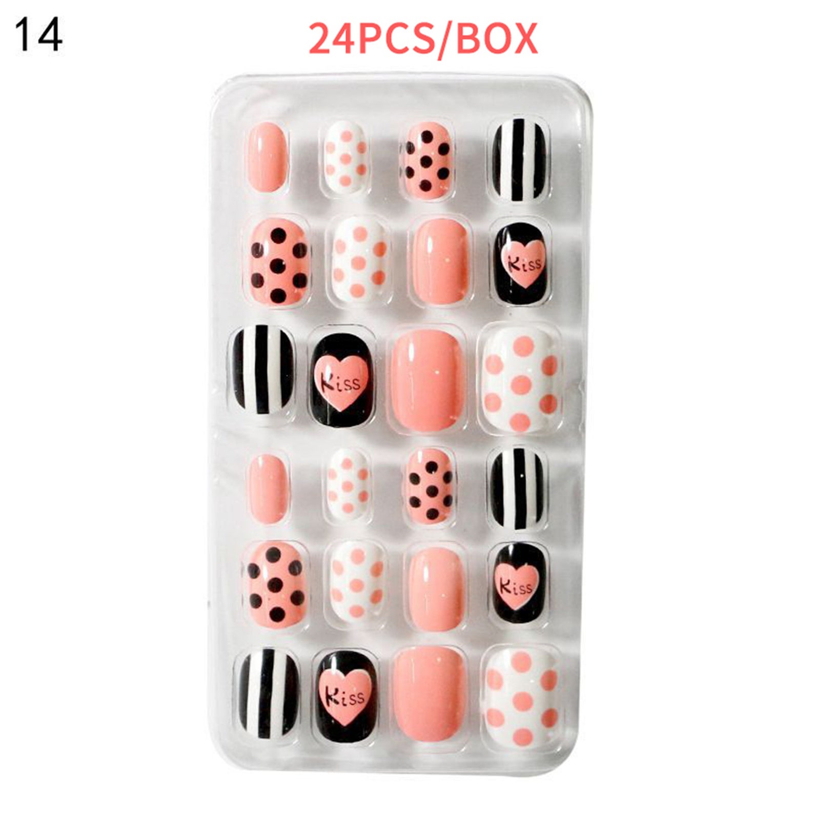 24Pcs/box Kids Cover False Nails Press On Self Adhesive Nail | Etsy