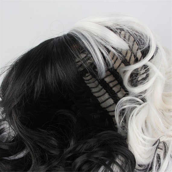 Half Black Half White Wig Girl Short Black White Curly Hair Etsy