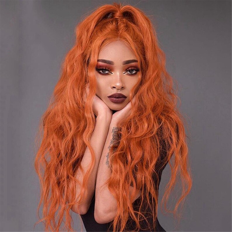Deep Wave Ginger Wig Synthetic Lace Front Wig Glueless Heat Etsy