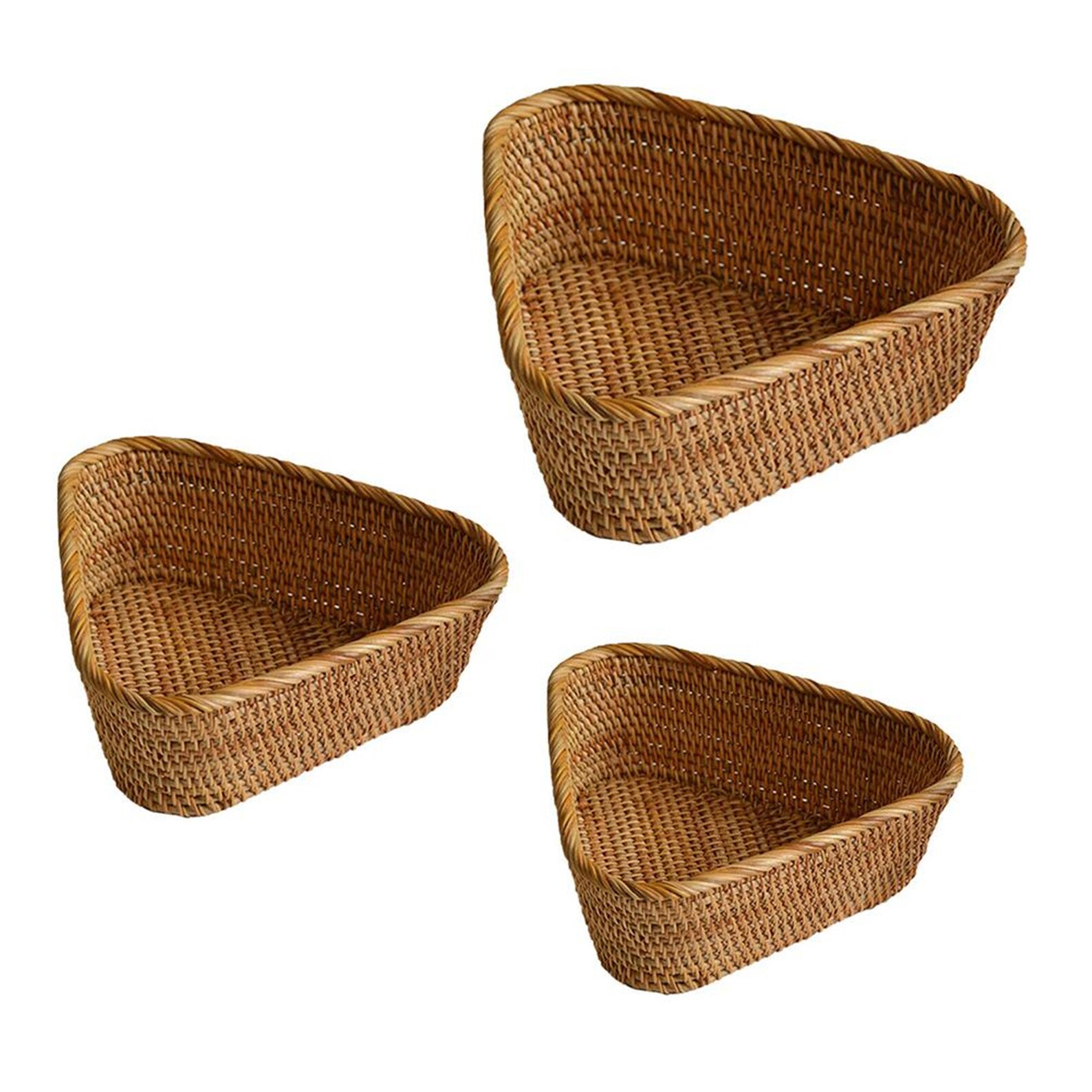 HandWoven Triangle Rattan Wicker Basket Fruit Tea Snack Bread Etsy