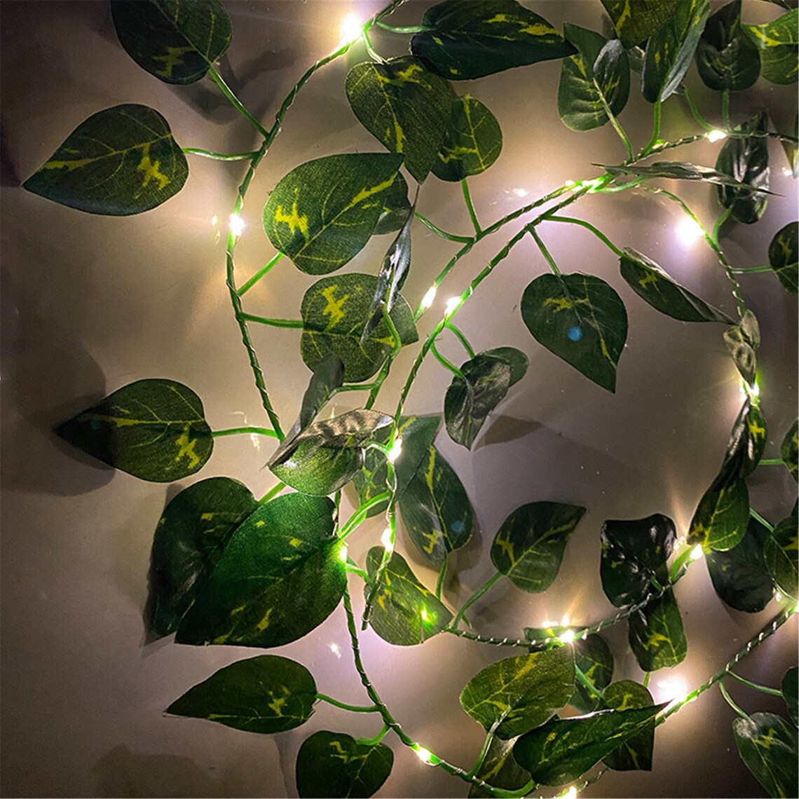 6Ft 20 LEDs Artificial Green Leaf Rattan Garland String Lights Etsy
