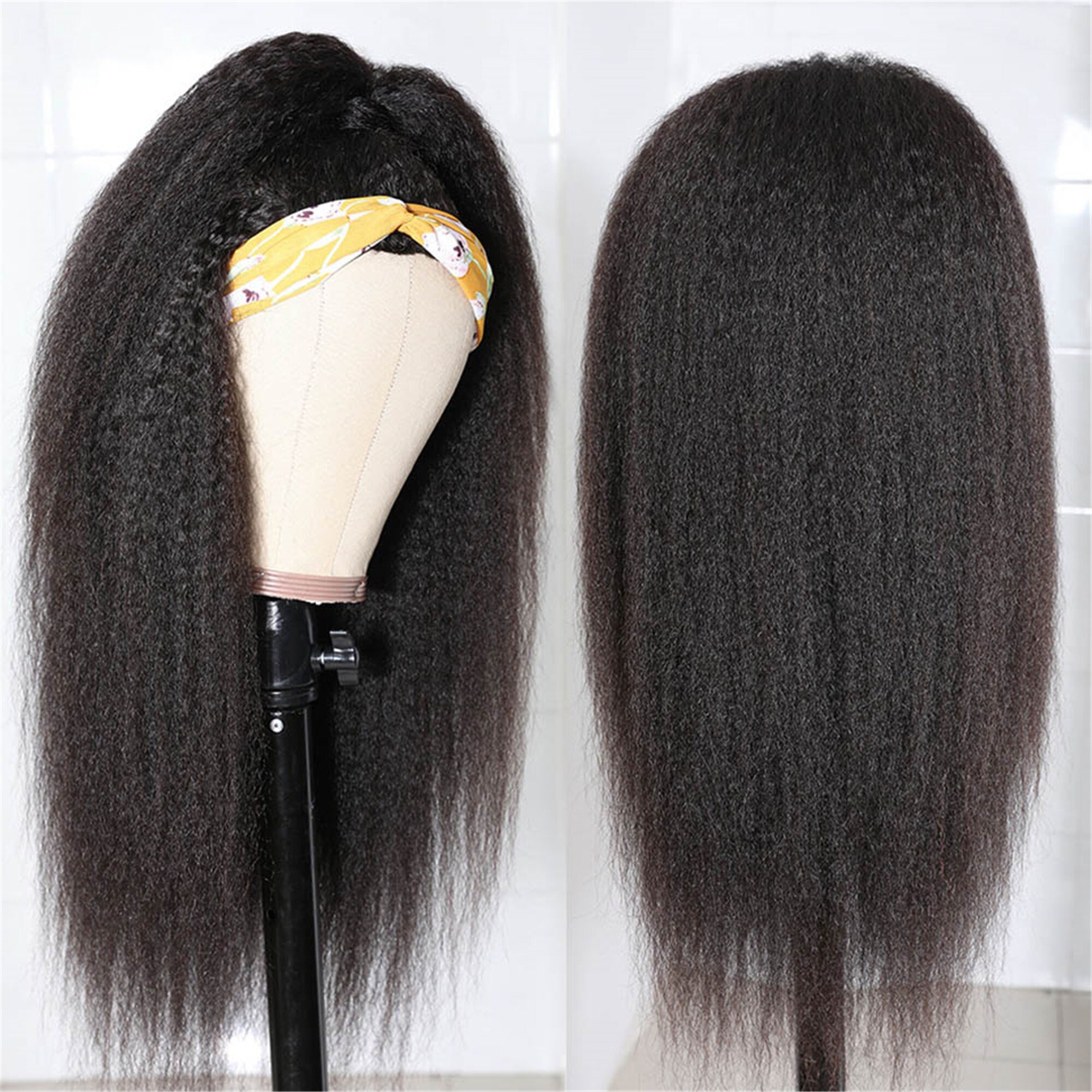 Headband Wig Human Hair Straight Yaki Headband Wig For Black Etsy