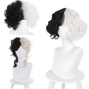 Half Black Half White Wig Girl Short Black White Curly Hair Etsy Half Black Half White Wig Girl Short Black White Curly Hair Etsy
