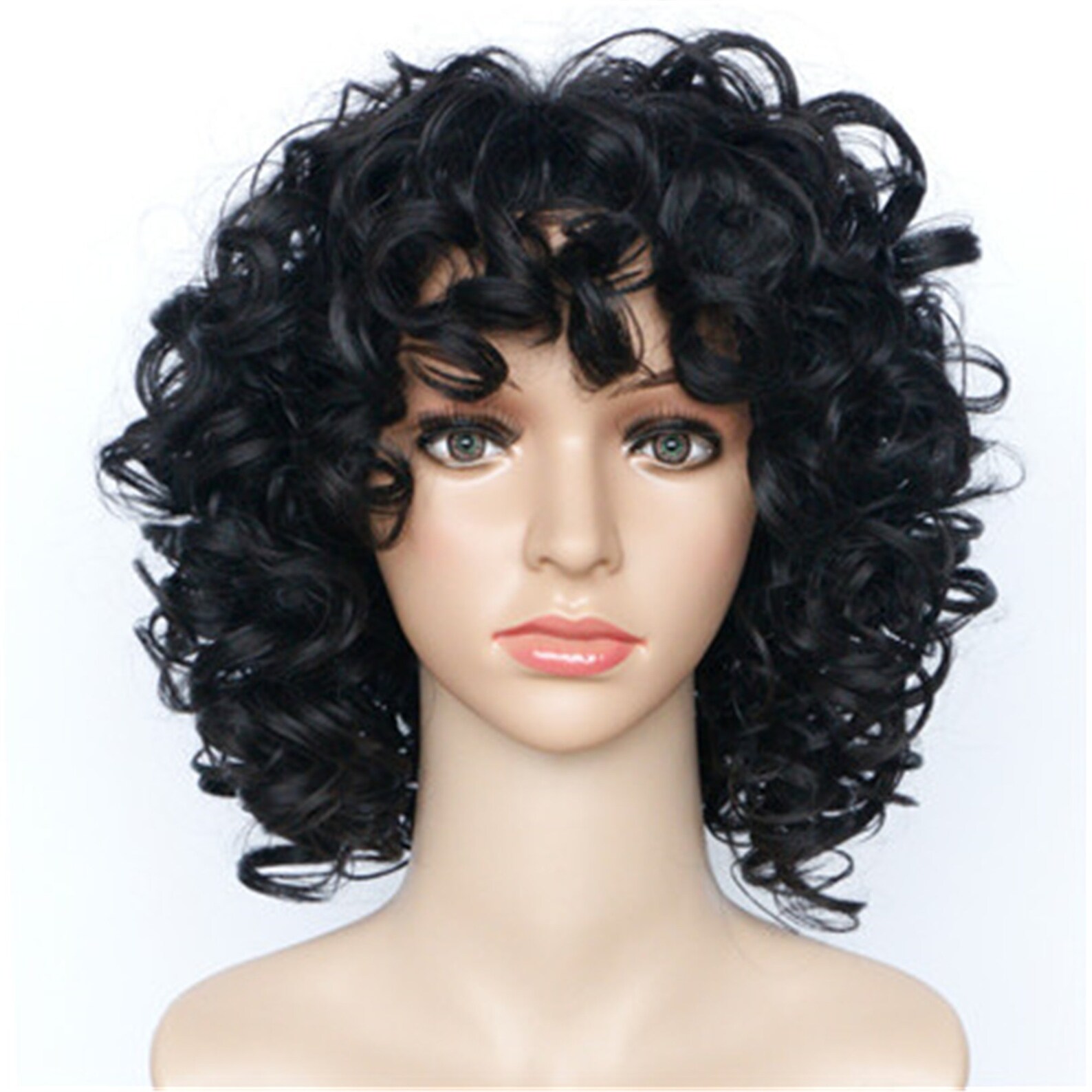 Bouncy Curly Black Synthetic Hairpieces Puffy 14inch Medium Etsy