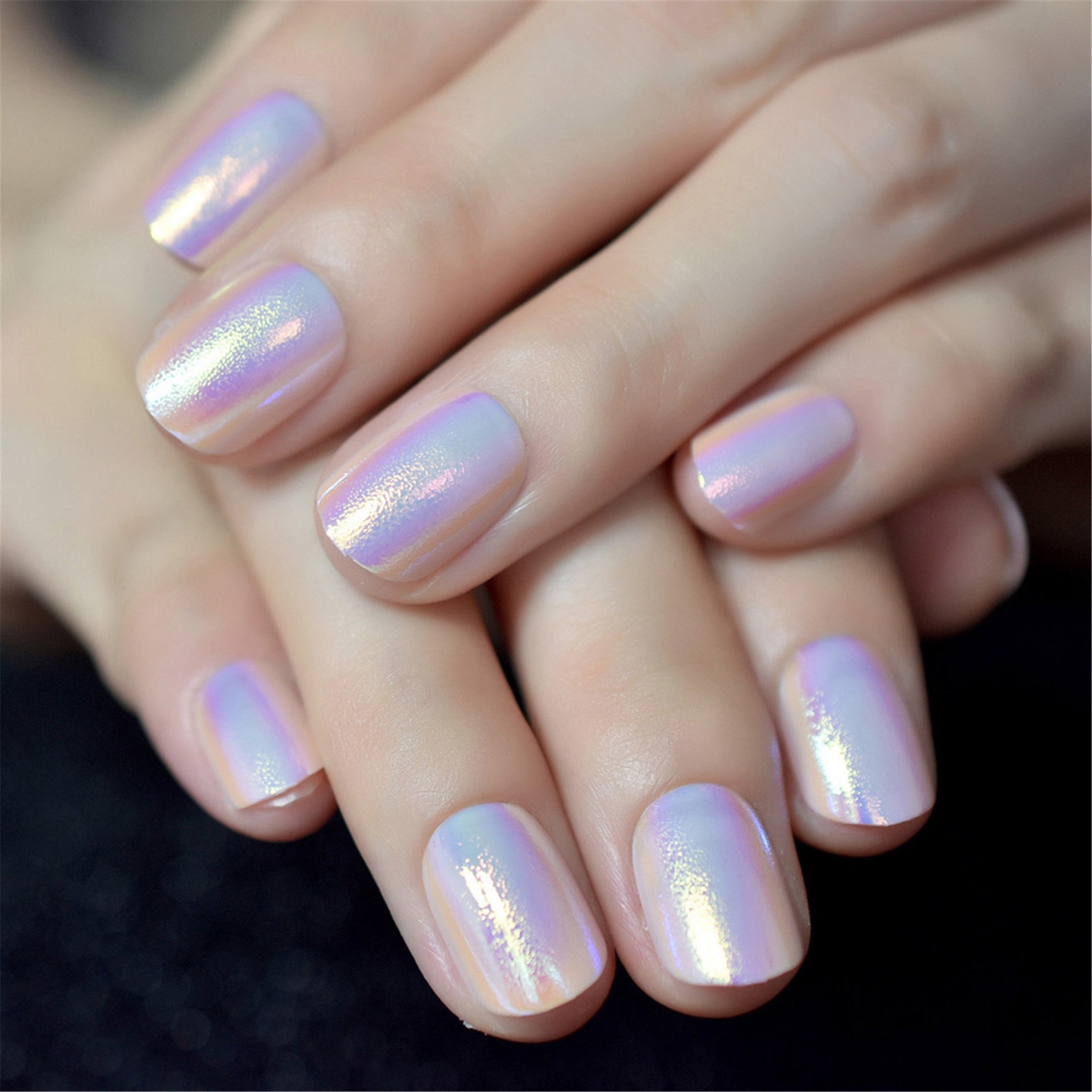 Pearl Shine Glossy Fake Nails Shimmer White Square Nail Etsy
