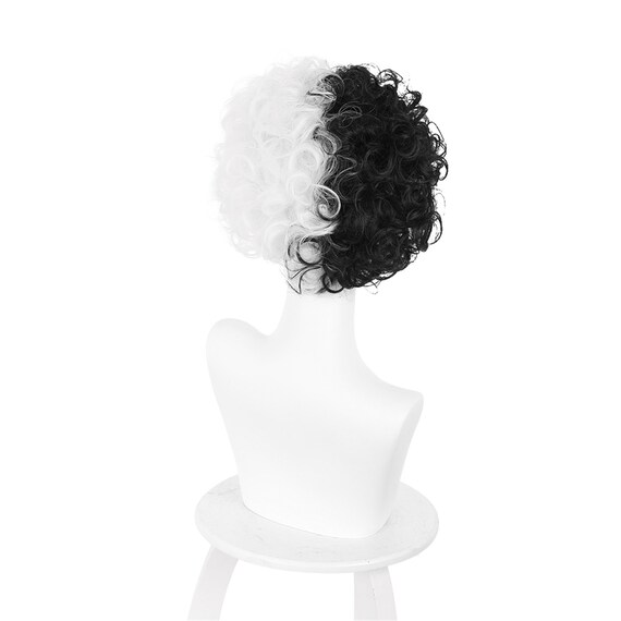 Half Black Half White Wig Girl Short Black White Curly Hair Etsy