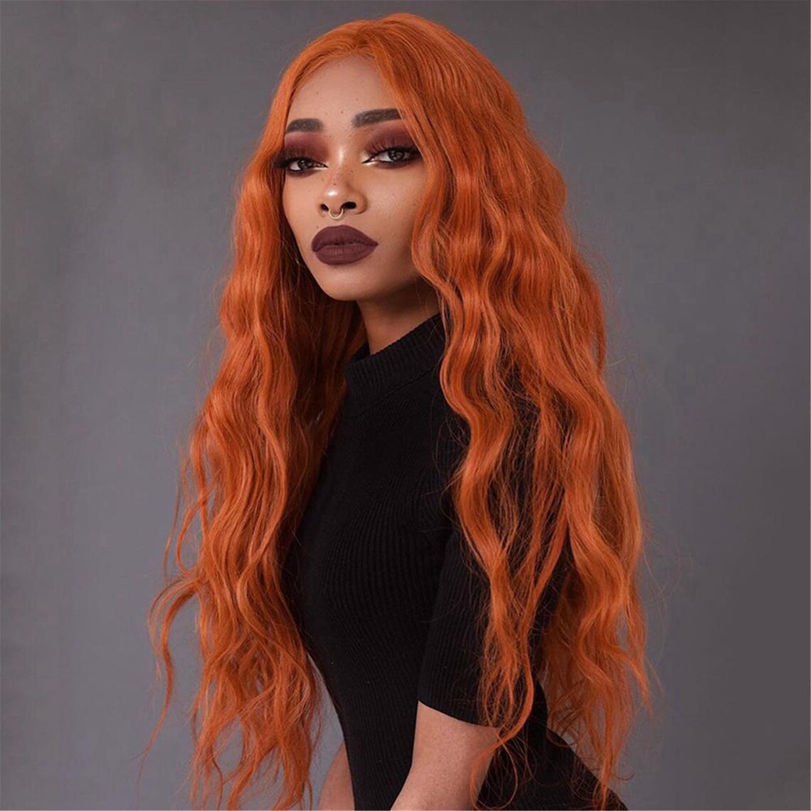 Deep Wave Ginger Wig Synthetic Lace Front Wig Glueless Heat Etsy