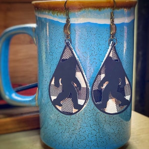 Bigfoot: Faux Flannel Leather and Bronze Moon Earrings