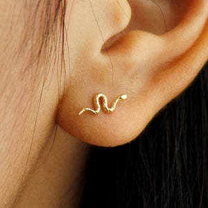 10k Solid Gold Snake Stud Earrings, Dainty Gold Ear Studs, Snake Gold Stud Earrings, Helix Studs, Cartilage Gold Studs, Minimalist Earrings