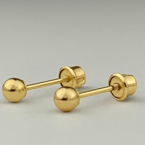 14k Solid Gold Ball Ear Stud Earrings Plain Real Gold - Etsy