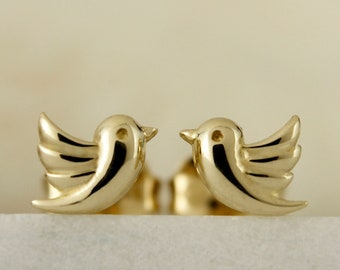 Pendientes de oreja delicada de oro macizo de 10k, tachuelas de oro real, tachuelas de cartílago de oro, tachuelas de hélice, aretes de oro pequeños, pendientes de pájaro