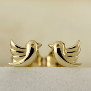 10k Solid Gold Dainty Ear Stud Earrings, Real Gold Studs, Gold Cartilage Stud, Helix Stud, Small Gold Stud Earrings, Bird Earrings